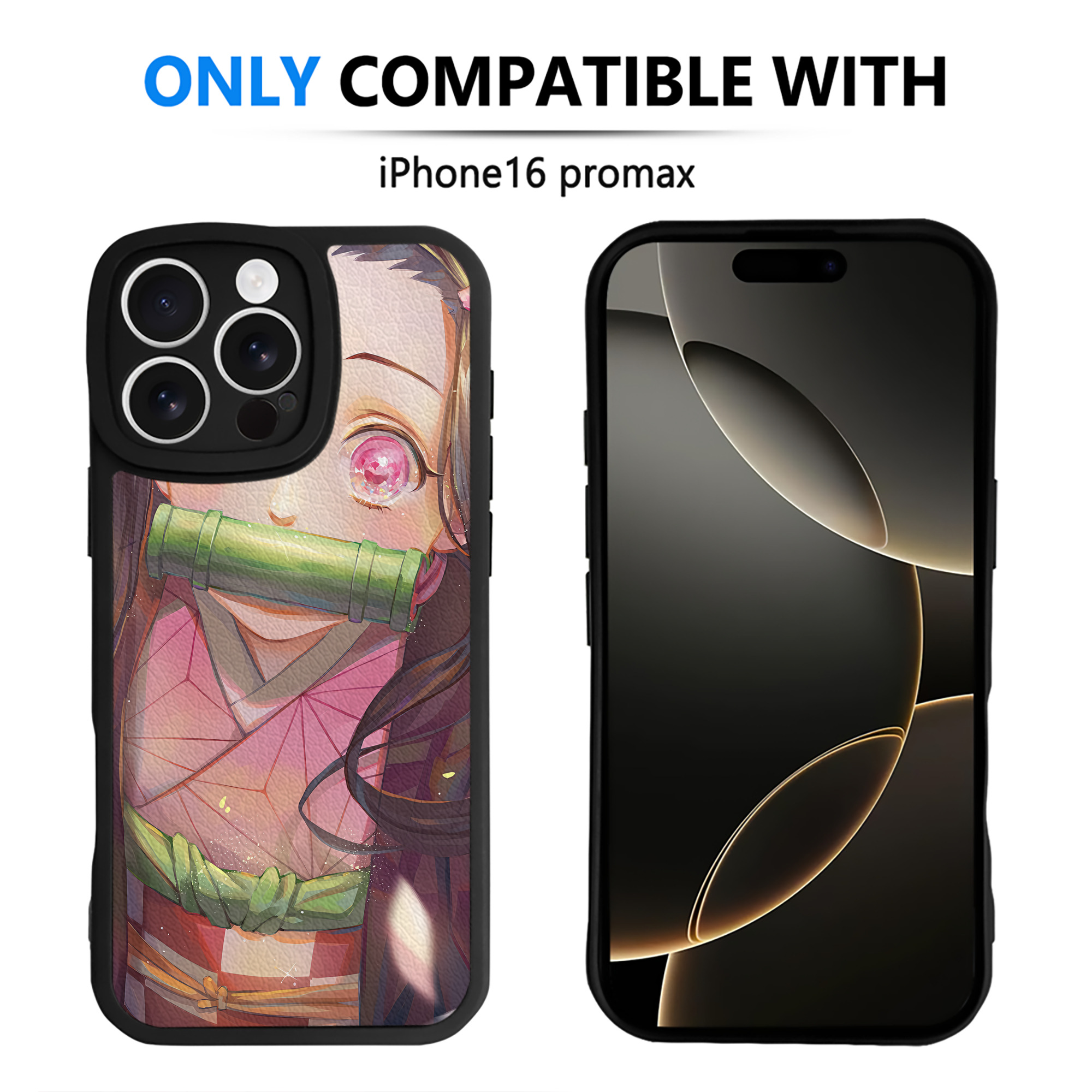 （画像用） 鬼滅の刃（きめつのやいば）竈門 禰󠄀豆子／かまど ねずこ Kamado Nezuko 【iPhone 16シリーズ対応】シリコンスマホケース（レザー調） 材質：シリコン